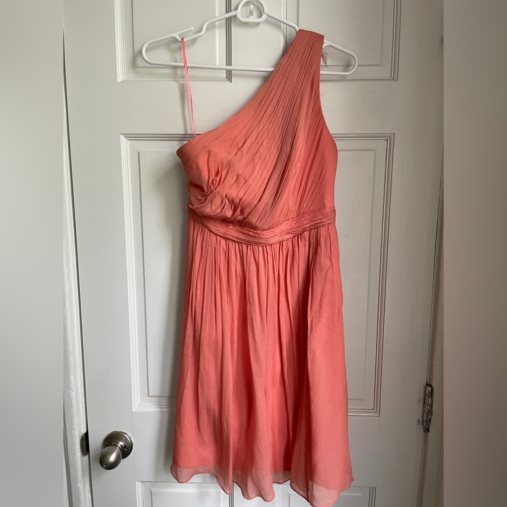 J Crew Kylie One Shoulder Silk Chiffon Bridesmaid Dress, Size 4 Bright Coral